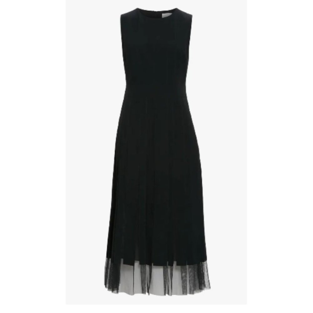 SOLD Hugo Boss Black Sleeveless Pleated Mesh Overlay Fit & Flare Midi Dress Sz - Picture 5 of 13
